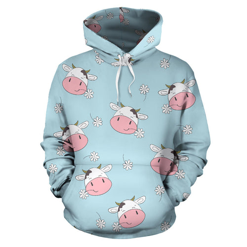 Cute Cow Flower Pattern Men Women Pullover Hoodie
