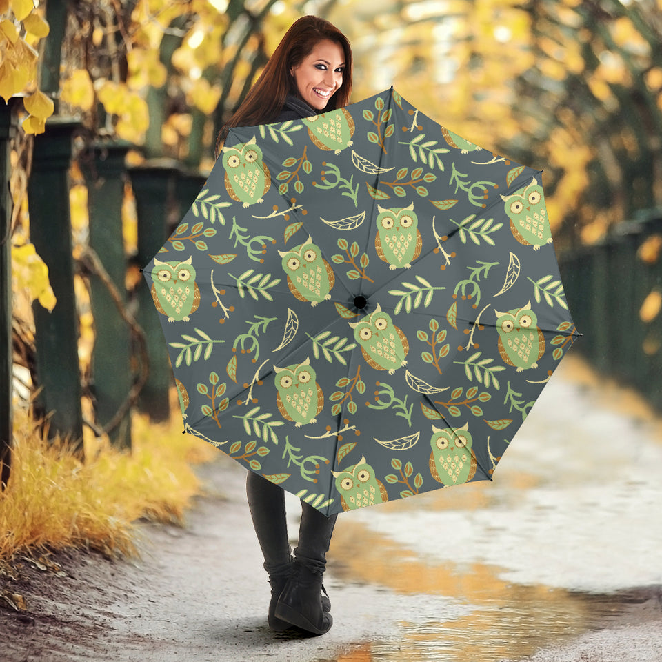Cute Owls Leaves Pattern Umbrella