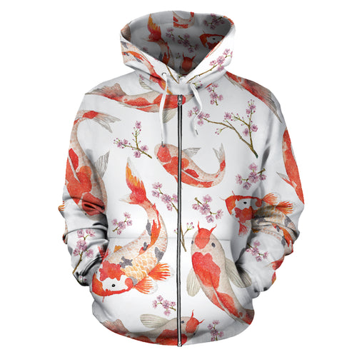 Watercolor Koi Fish Carp Fish Pattern Zip Up Hoodie