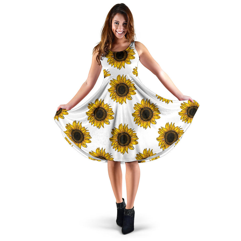 Sunflowers Design Pattern Sleeveless Midi Dress