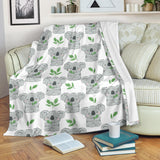 Hand Drawn Koala Leaves Pattern Premium Blanket