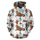 Sea Lion Seals Jellyfish Pattern Zip Up Hoodie