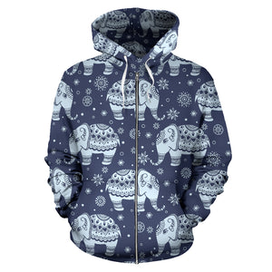 Elephant Tribal Design Pattern Zip Up Hoodie