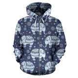 Elephant Tribal Design Pattern Zip Up Hoodie