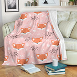 Cute Fox Pattern Pink Background Premium Blanket