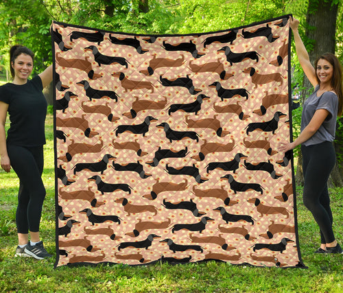 Dachshund Floral Background Premium Quilt