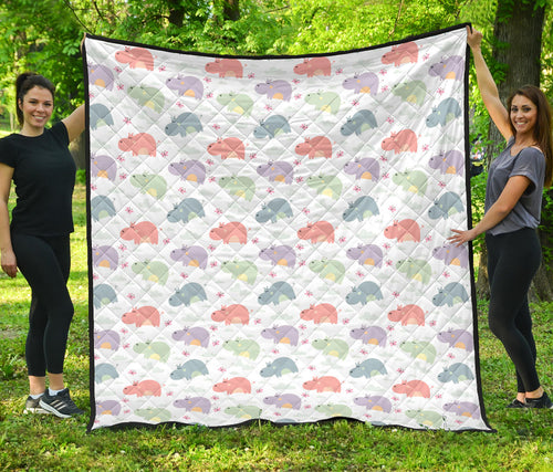 Hippopotamus Pattern Print Design 03 Premium Quilt