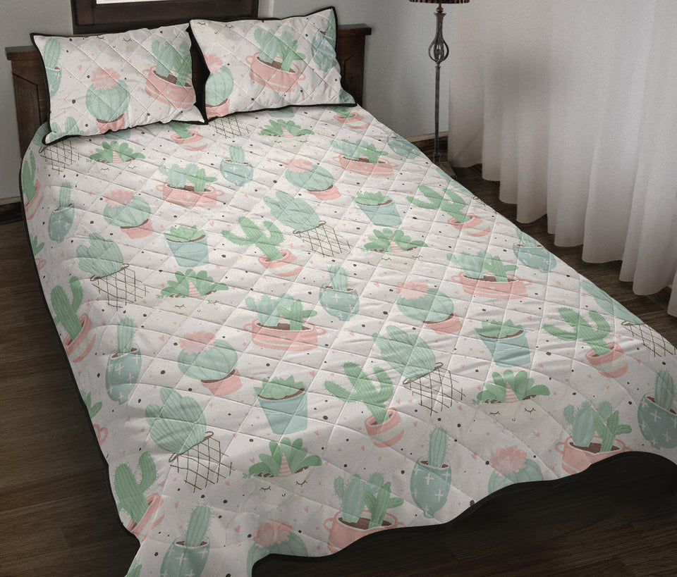 Pastel color cactus pattern Quilt Bed Set