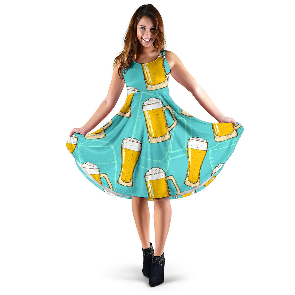 Beer Pattern Green Background Sleeveless Midi Dress