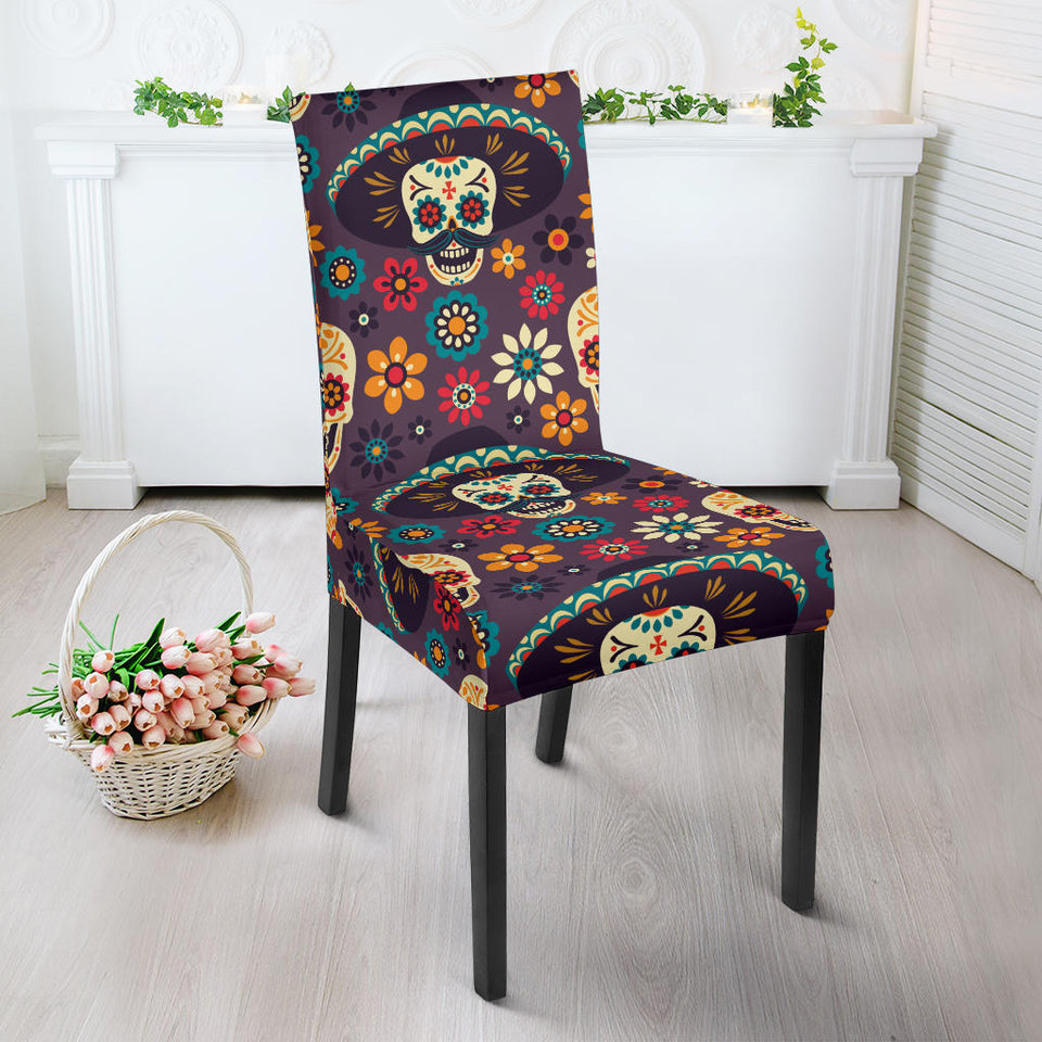 Sugar Skulls Flower Maxican Pattern Dining Chair Slipcover