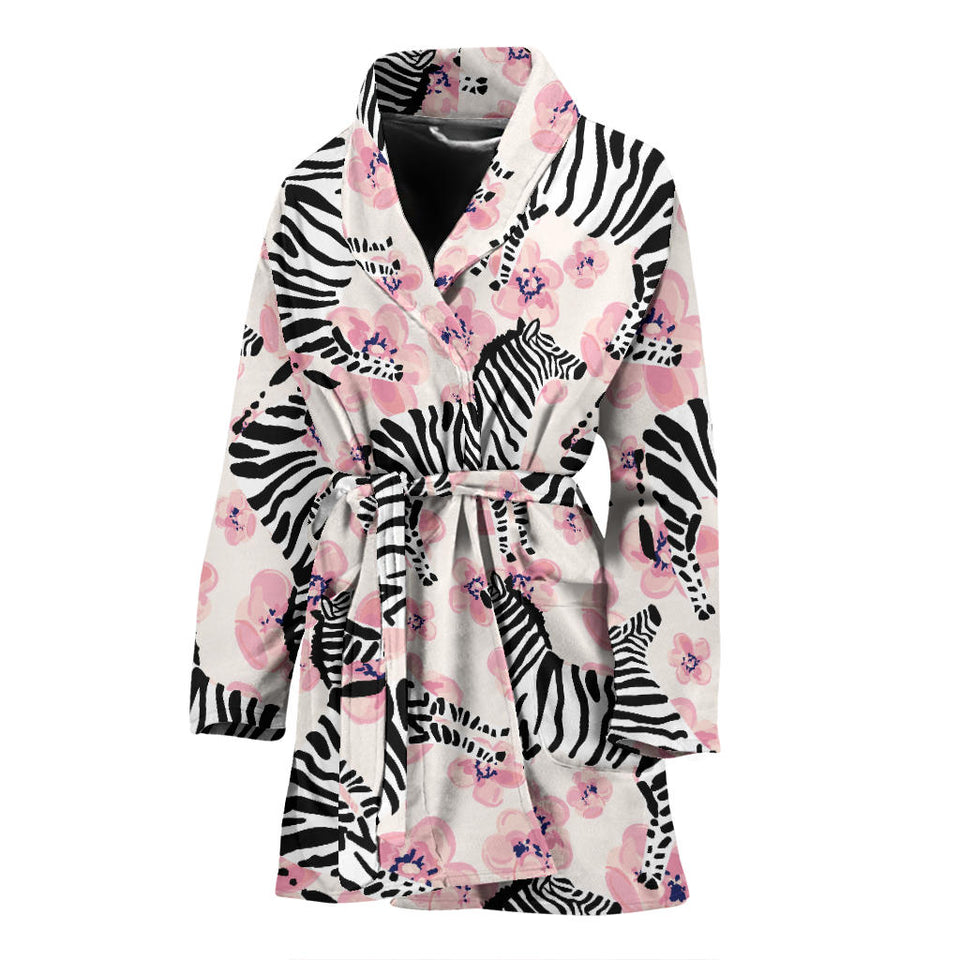 Zebra Pink Flower Background Women'S Bathrobe