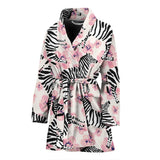 Zebra Pink Flower Background Women'S Bathrobe