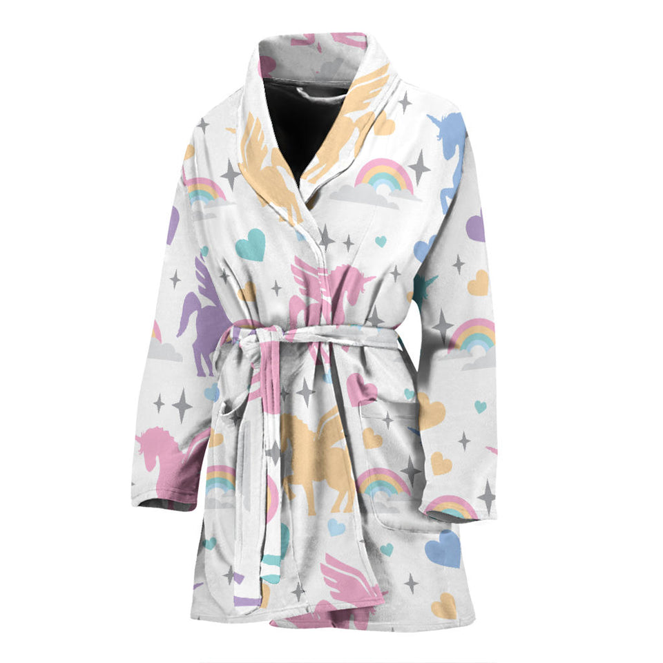 Colorful Unicorn Rainbow Heart Pattern Women'S Bathrobe