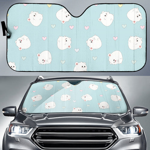White Cute Hamsters Heart Pattern Car Sun Shade