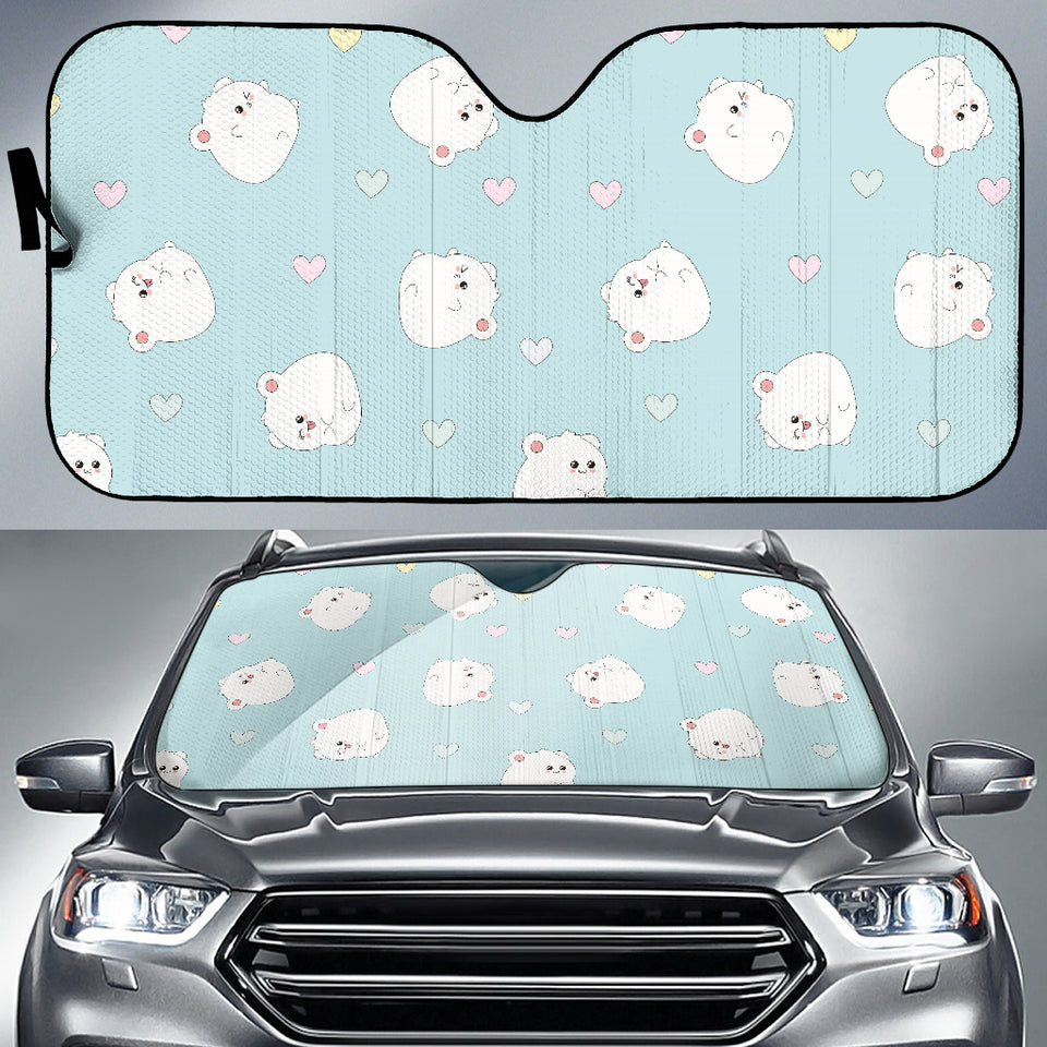 White Cute Hamsters Heart Pattern Car Sun Shade