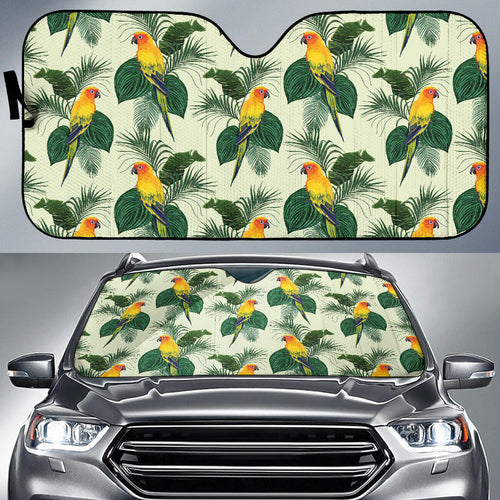 Beautiful Parrot Palm Leaves Pattern Car Sun Shade