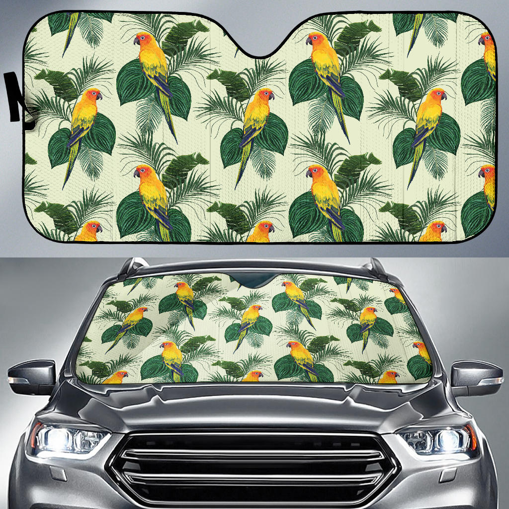 Beautiful Parrot Palm Leaves Pattern Car Sun Shade