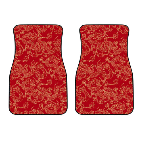 Gold Dragons Red Background Front Car Mats
