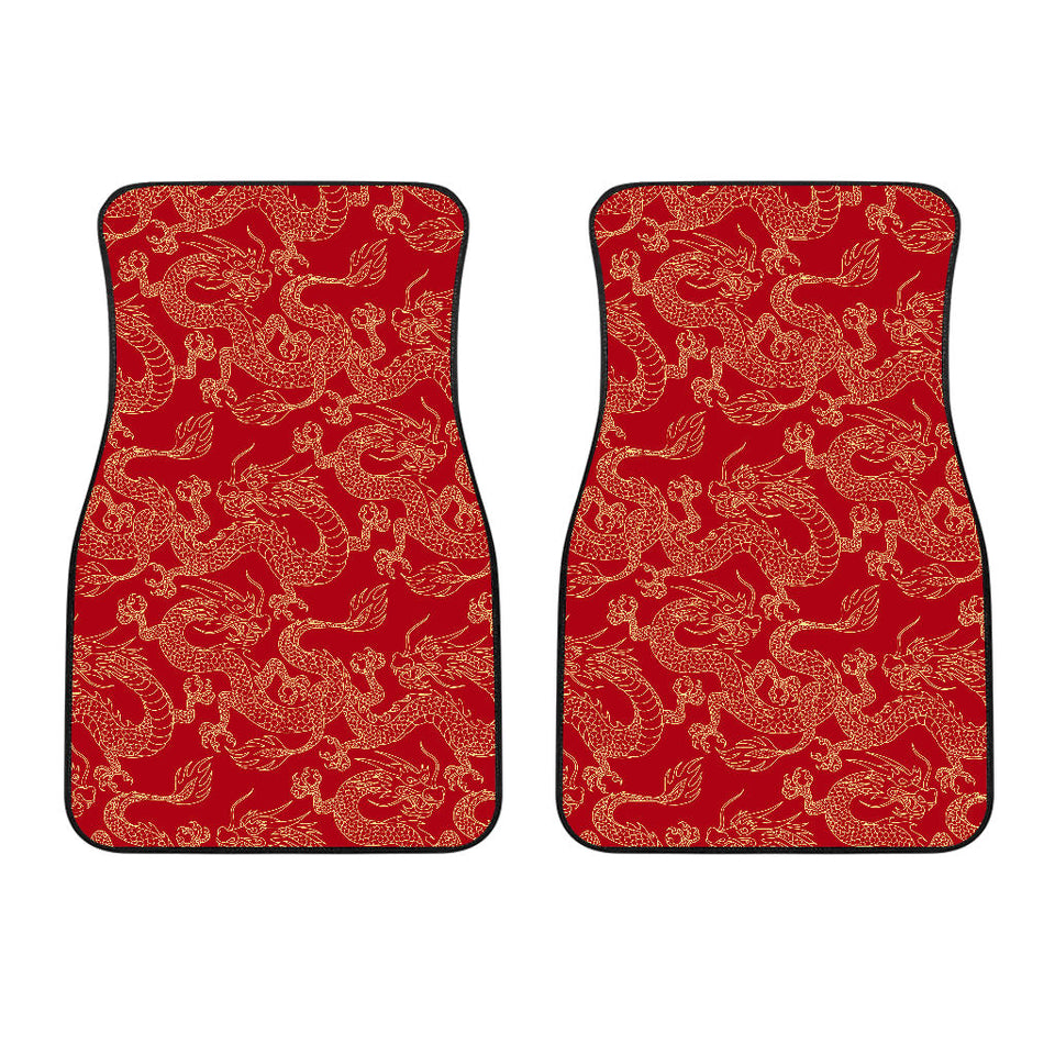 Gold Dragons Red Background Front Car Mats