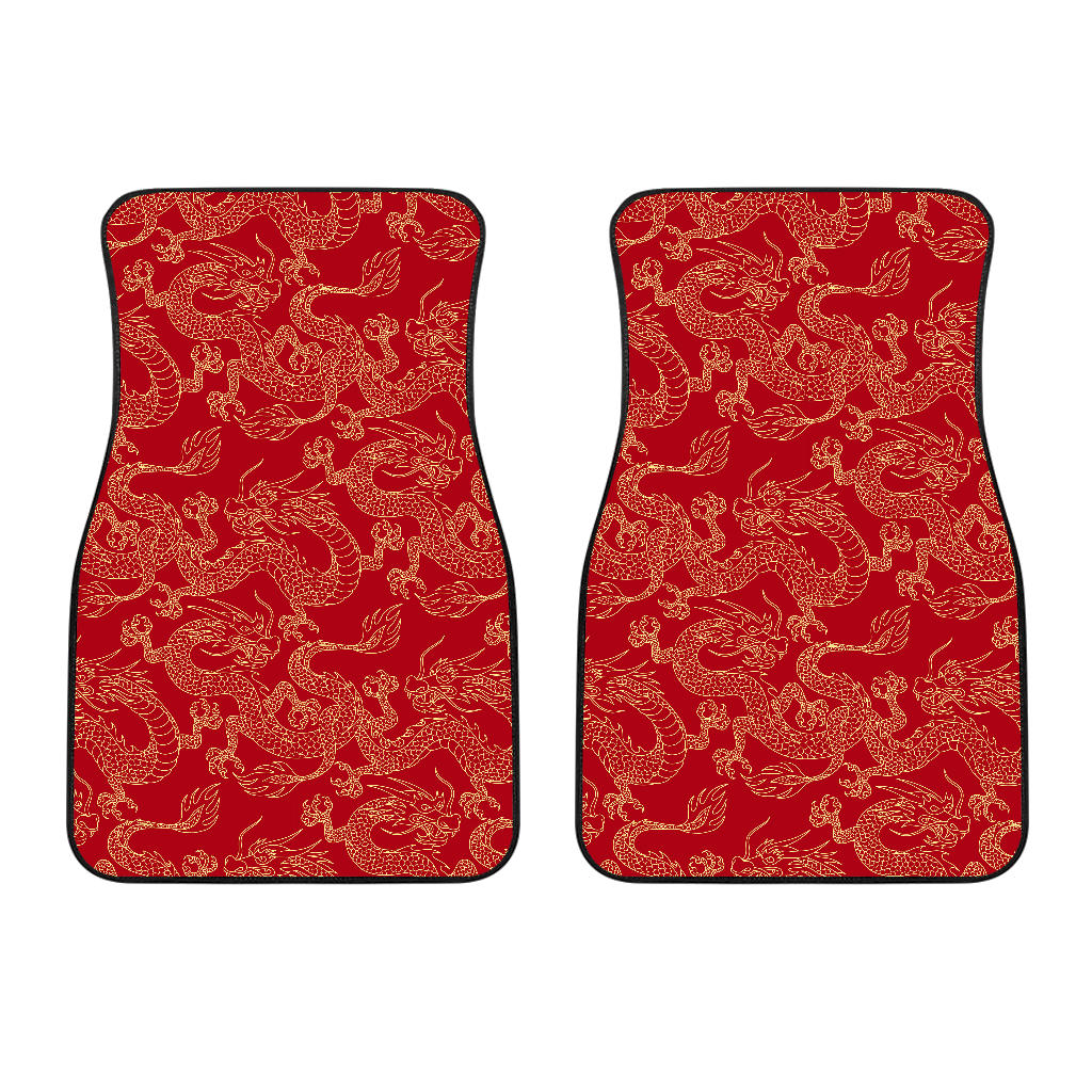 Gold Dragons Red Background Front Car Mats