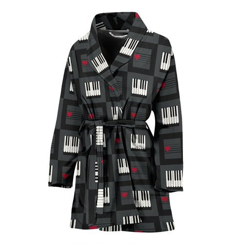 Piano Pattern Print Design 05 Women's Bathrobe