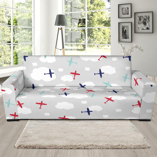Airplane Cloud Grey Background Sofa Slipcover
