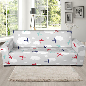 Airplane Cloud Grey Background Sofa Slipcover