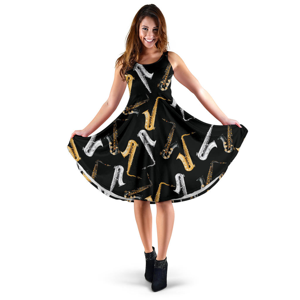 Saxophone Design Pattern Sleeveless Midi Dress