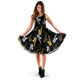 Saxophone Design Pattern Sleeveless Midi Dress
