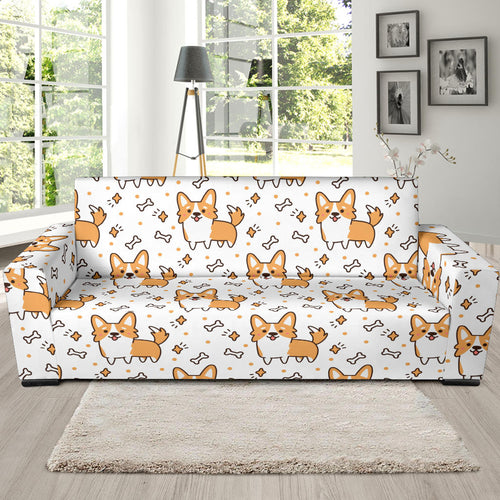 Cute Corgi Heart Star Bone Pattern Sofa Slipcover