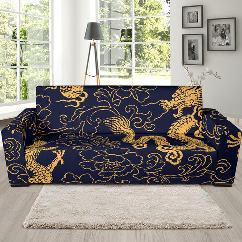 Gold Dragon Pattern Sofa Slipcover