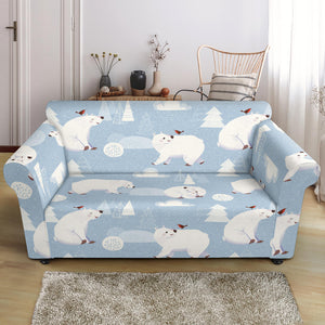 Cute Polar Bears Christmas Decoration Pattern Loveseat Couch Slipcover