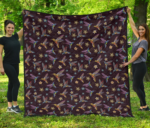 Hummingbird Pattern Print Design 04 Premium Quilt