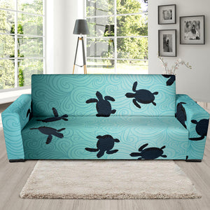 Sea Turtle With Blue Ocean Backgroud Sofa Slipcover