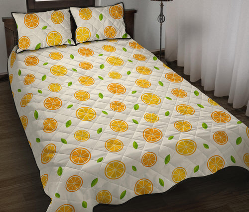 oranges leaves pattern Quilt Bed Set