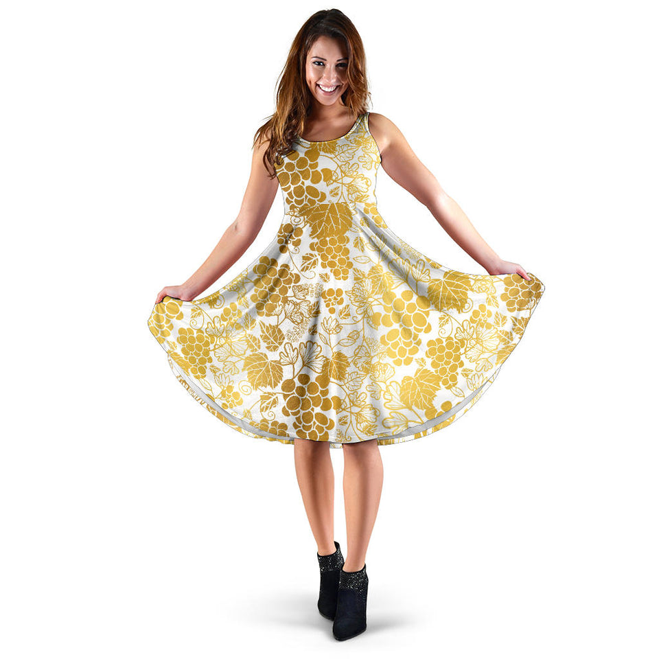 Gold Grape Pattern Sleeveless Midi Dress