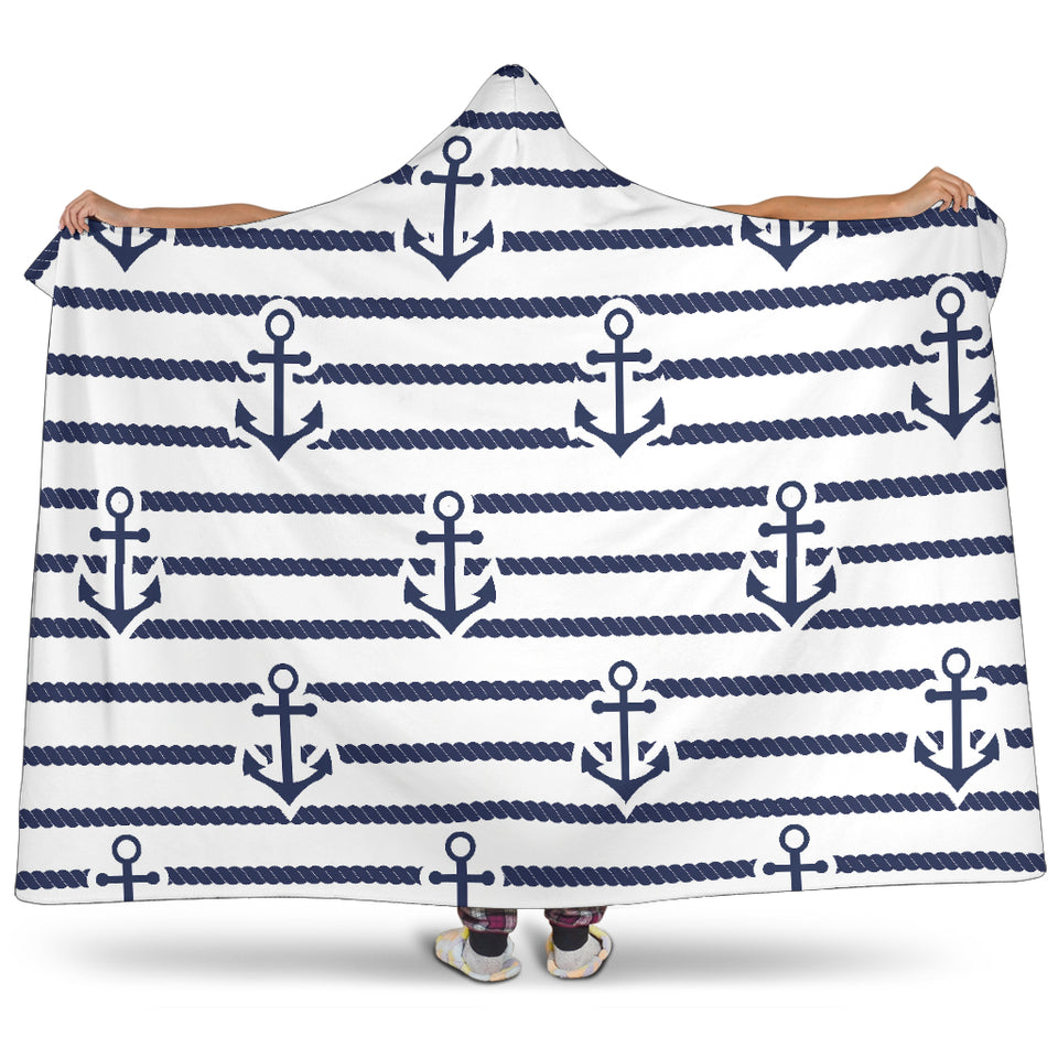 Anchor Rope Nautical  Pattern Hooded Blanket