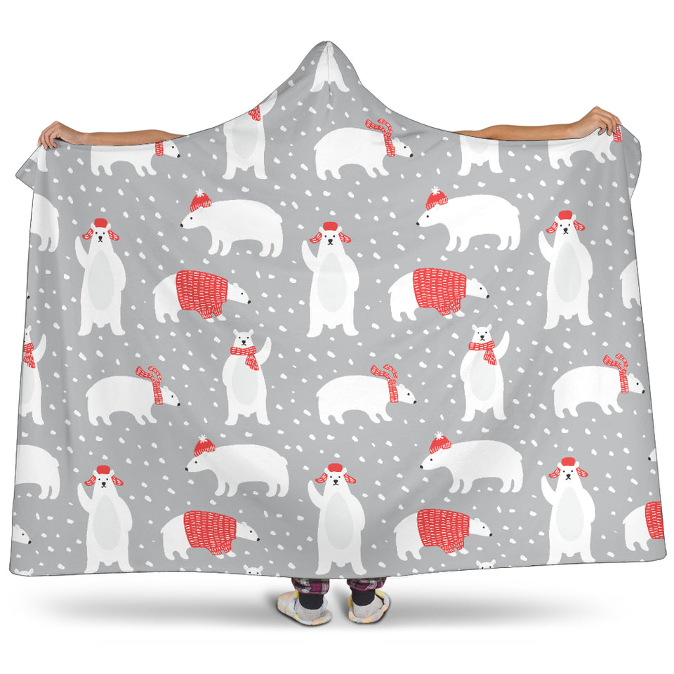 Cute Polar Bear Christmas Snow Pattern Hooded Blanket