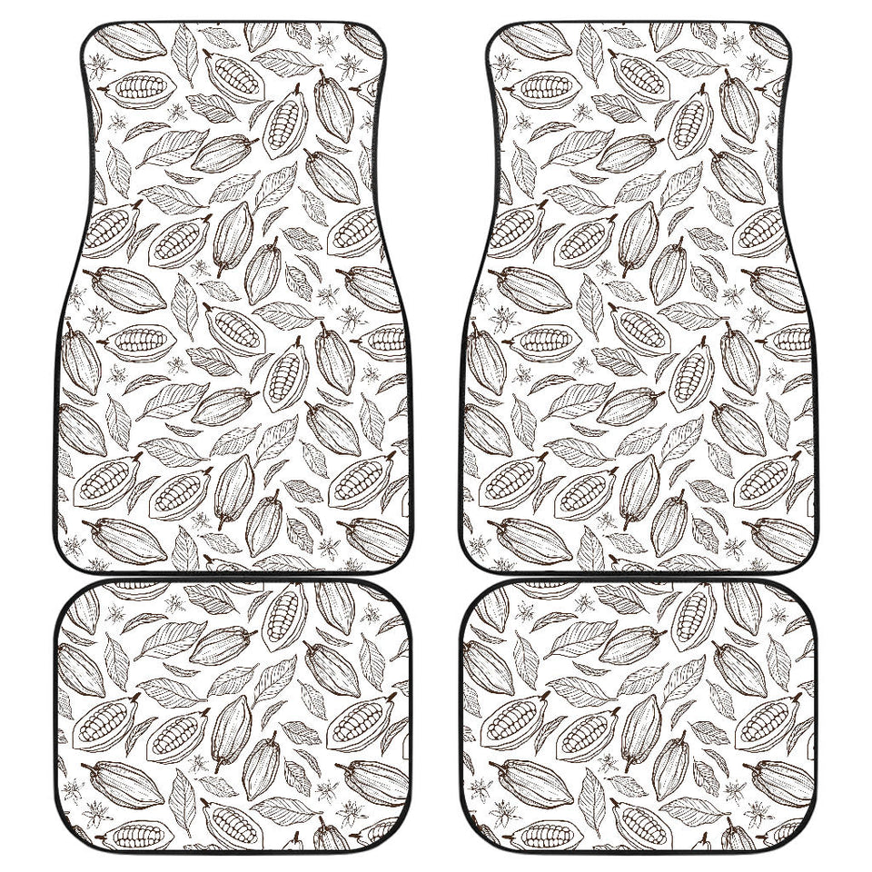 Cocoa Beans Leaves Pattern Front And Back Car Mats