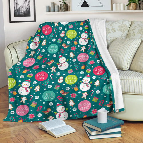 Snowman Bird Decorative Elements Christmas Pattern Premium Blanket