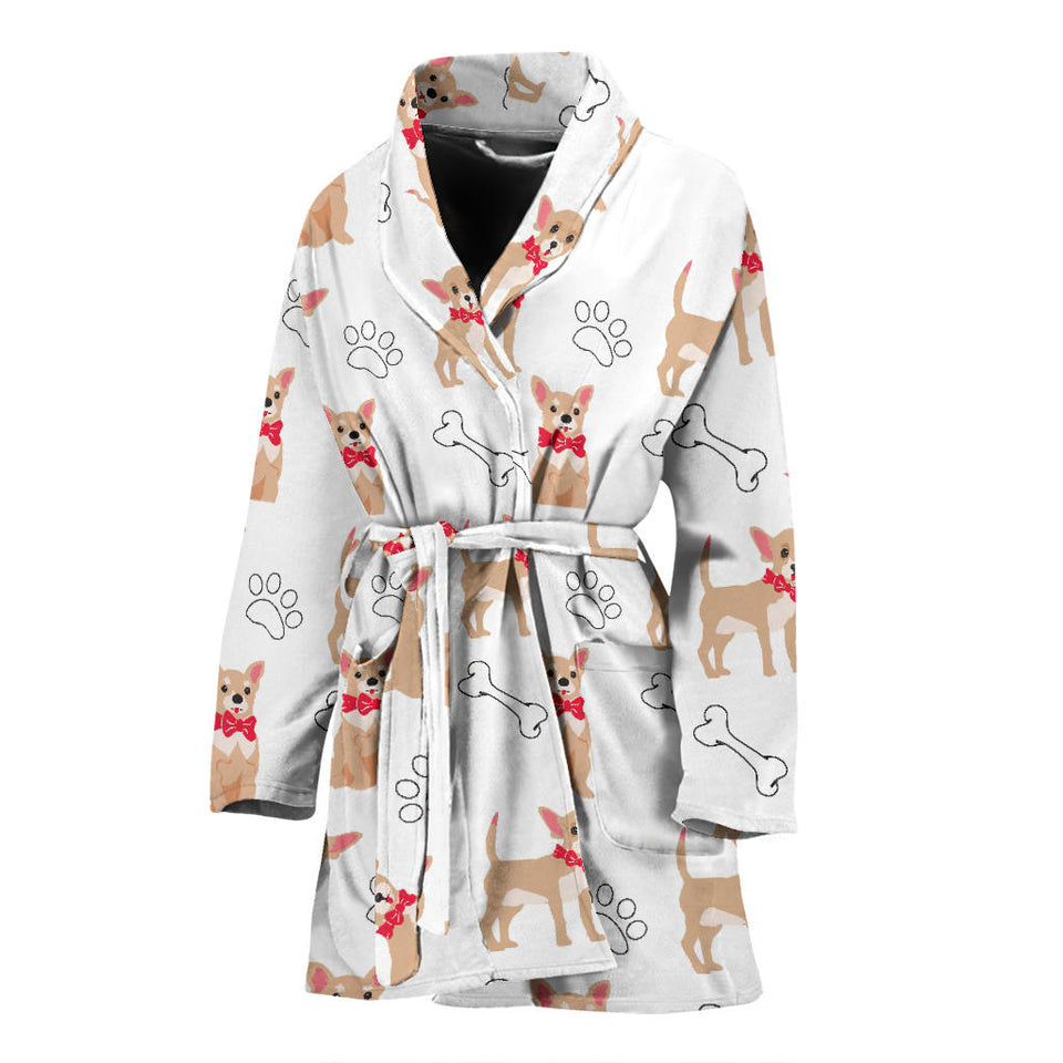 Chihuahua Bone Paw Pattern Women'S Bathrobe
