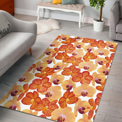 Orange Yellow Orchid Flower Pattern Background Area Rug
