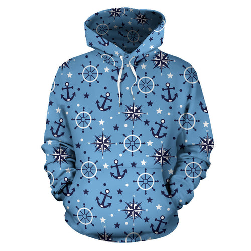 Anchors Rudder Compass Star Nautical Pattern Men Women Pullover Hoodie