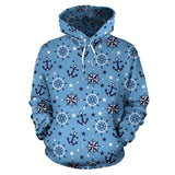 Anchors Rudder Compass Star Nautical Pattern Men Women Pullover Hoodie