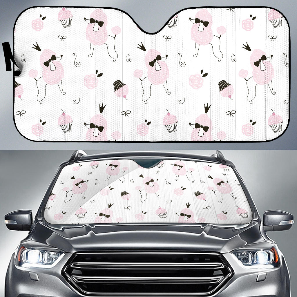 Poodle Dog Rose Cake Pattern Car Sun Shade