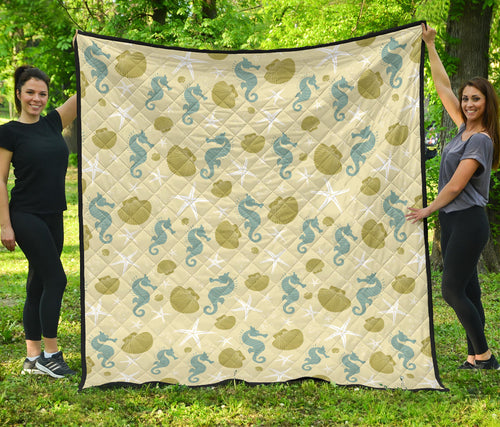 Seahorse Shell Starfish Pattern Background Premium Quilt
