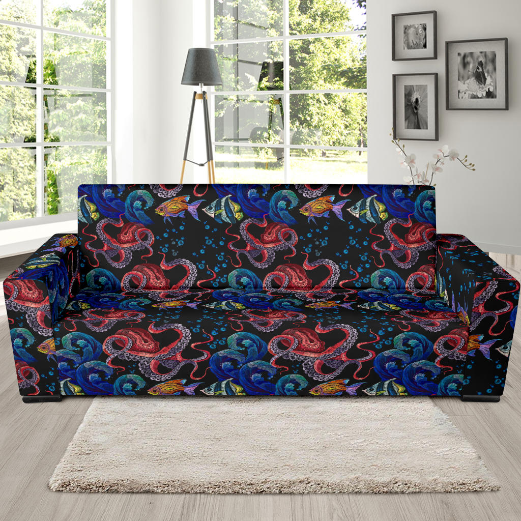 Octopus Sea Wave Tropical Fishe Pattern Sofa Slipcover