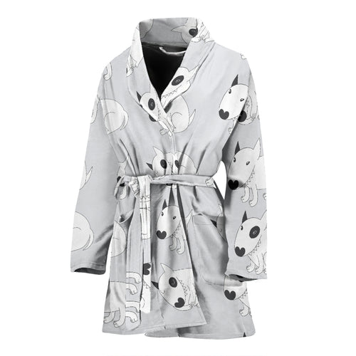 Bull Terrier Pattern Print Design 01 Women's Bathrobe