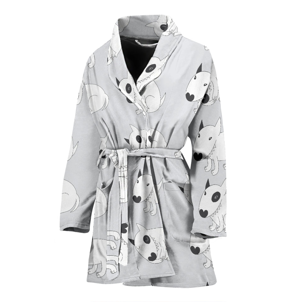 Bull Terrier Pattern Print Design 01 Women's Bathrobe