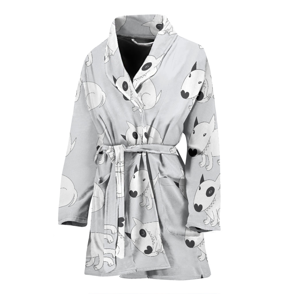 Bull Terrier Pattern Print Design 01 Women's Bathrobe